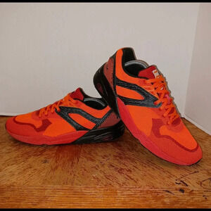 Puma R698 Trinomic Knit Mesh Splatter Red & Orange Running Shoes Men's 06 Box 1